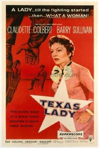 t065 TEXAS LADY linen one-sheet movie poster '55 Claudette Colbert, Sullivan