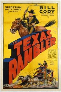 t055 TEXAS RAMBLER linen one-sheet movie poster '35 Bill Cody, great image!
