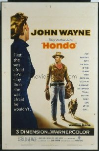JW 260 HONDO one-sheet movie poster '53 great full-length John Wayne in 3-D!