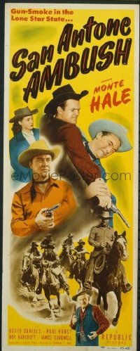 t251 SAN ANTONE AMBUSH insert movie poster '49 Monte Hale fights!