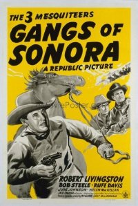 t300 GANGS OF SONORA linen one-sheet movie poster '41 Three Mesquiteers!