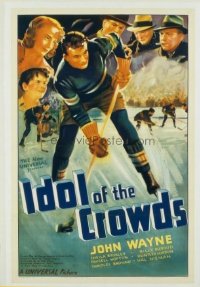 JW 137 IDOL OF THE CROWDS linen one-sheet movie poster '37 John Wayne, hockey