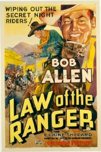 t396 LAW OF THE RANGER linen one-sheet movie poster '37 Bob Allen shooting!