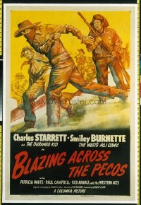 t121 BLAZING ACROSS THE PECOS linen one-sheet movie poster '48 Durango Kid