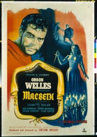 #252 MACBETH linen one-sheet movie poster '48 Orson Welles, Shakespeare!