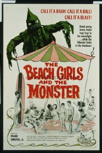 v056 BEACH GIRLS & THE MONSTER  1sh '65 wacky monster!