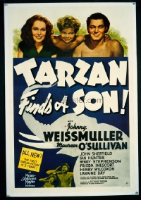 VHP7 038 TARZAN FINDS A SON linen style D one-sheet movie poster '39 Weissmuller