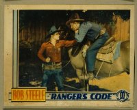 t429 RANGER'S CODE movie lobby card '33 Bob Steele punching bad guy!
