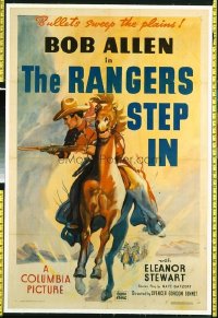 t392 RANGERS STEP IN linen one-sheet movie poster '37 Bob Allen on horse!