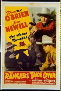 t409 RANGERS TAKE OVER linen one-sheet movie poster '43 Tex O'Brien, Newill