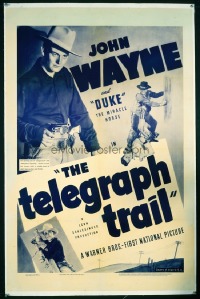 JW 037 TELEGRAPH TRAIL linen one-sheet movie poster R39 John Wayne w/drawn gun