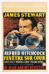 #219 REAR WINDOW linen Belgian movie poster R58 Hitchcock, Stewart!