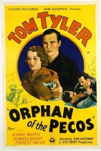 t119 ORPHAN OF THE PECOS linen one-sheet movie poster '37 Tom Tyler w/gun!