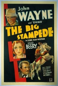 JW 027 BIG STAMPEDE linen one-sheet movie poster '32 John Wayne on horseback!