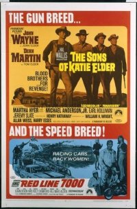JW 308 SONS OF KATIE ELDER/RED LINE 7000 one-sheet movie poster '68 double-bill