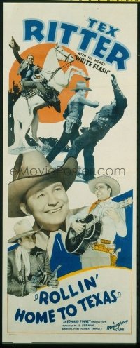 t463 ROLLIN' HOME TO TEXAS insert movie poster '40 Tex Ritter