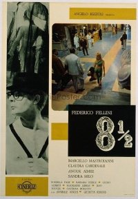 v102 8 1/2 linen Italian photobusta '63 Federico Fellini, Mastroianni