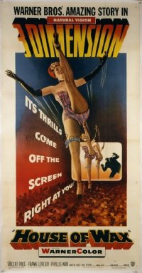 1006 HOUSE OF WAX linenbacked three-sheet movie poster '53 great 3D image, Price