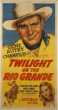 t128 TWILIGHT ON THE RIO GRANDE linen three-sheet movie poster '47 Gene Autry