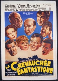JW 154 STAGECOACH linen Belgian movie poster '39 John Wayne classic!