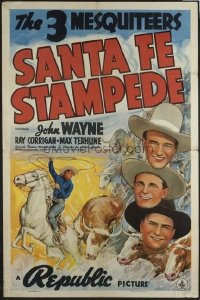 JW 146 SANTA FE STAMPEDE one-sheet movie poster '38 John Wayne twirling lasso!