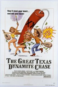t469 GREAT TEXAS DYNAMITE CHASE linen one-sheet movie poster '76 Green art!