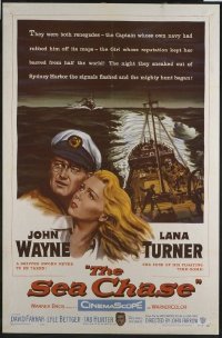 JW 264 SEA CHASE one-sheet movie poster '55 John Wayne & Lana Turner vs Nazis