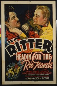t123 HEADIN' FOR THE RIO GRANDE linen one-sheet movie poster '36 Tex Ritter