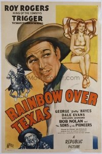 t457 RAINBOW OVER TEXAS linen one-sheet movie poster '46 Roy Rogers, Evans