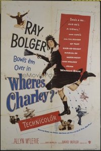 1616 WHERE'S CHARLEY one-sheet movie poster '52 cross-dressing Ray Bolger!