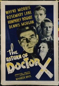 1055 RETURN OF DOCTOR X linenbacked one-sheet movie poster '39 wild Bogart horror!