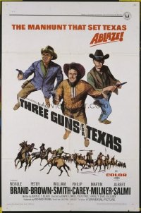 t349 THREE GUNS FOR TEXAS linen one-sheet movie poster '68 Neville Brand