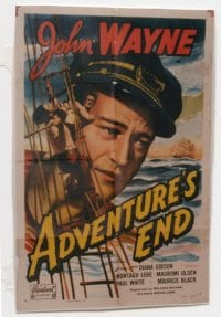 ADVENTURE'S END 1sh R49 super close up of sailor John Wayne + fighting guy on ropes!