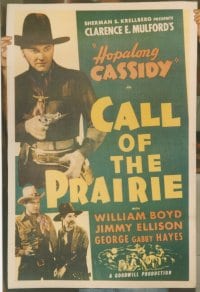 CALL OF THE PRAIRIE 1sh R40s Hopalong Cassidy with gun drawn!