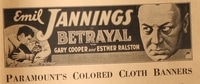 BETRAYAL ('29) banner, cloth