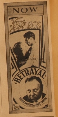 BETRAYAL ('29) insert