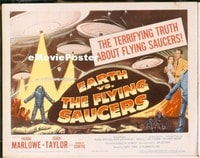 VHP7 272 EARTH VS THE FLYING SAUCERS title lobby card '56 great UFO image!