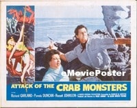 VHP7 332 ATTACK OF THE CRAB MONSTERS lobby card '57 man, woman & ax!