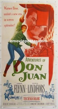 1004 ADVENTURES OF DON JUAN linenbacked three-sheet movie poster '49 Errol Flynn