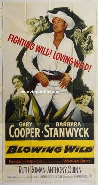 3219 BLOWING WILD three-sheet movie poster '53 Gary Cooper, Barbara Stanwyck