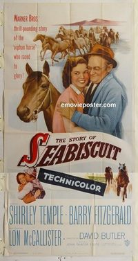 3265 STORY OF SEABISCUIT three-sheet movie poster '49 Shirley Temple, horses!
