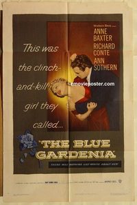1731 BLUE GARDENIA one-sheet movie poster '53 Fritz Lang, Anne Baxter