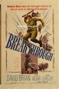 1737 BREAKTHROUGH one-sheet movie poster '50 John Agar, World War II!