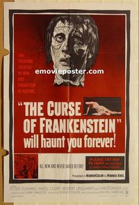 1764 CURSE OF FRANKENSTEIN one-sheet movie poster '57 Peter Cushing