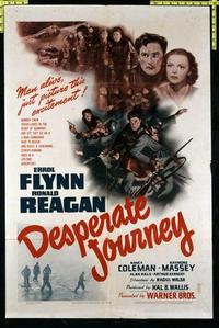 1773 DESPERATE JOURNEY one-sheet movie poster '42 Errol Flynn, Ron Reagan