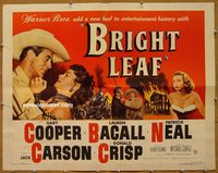 3431 BRIGHT LEAF half-sheet movie poster '50 Gary Cooper, Lauren Bacall