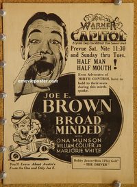 2536 BROADMINDED movie herald '31 Joe E. Brown, big mouth!