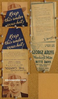 2599 WORKING MAN movie herald '33 George Arliss, Bette Davis