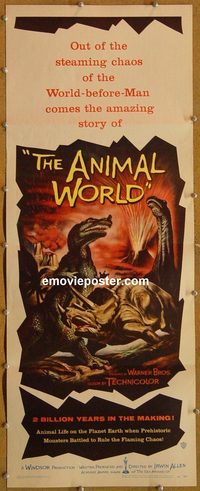 3303 ANIMAL WORLD insert movie poster '56 wild animals & dinosaurs!