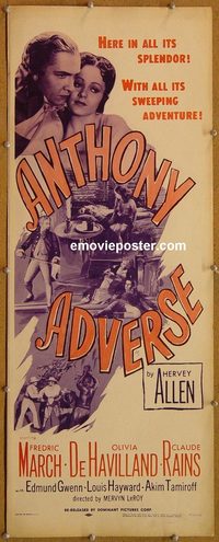 3304 ANTHONY ADVERSE insert movie poster R56 March, de Havilland